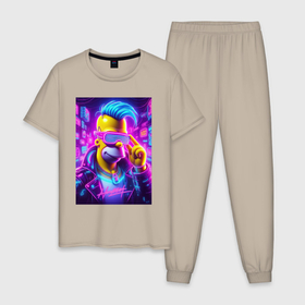 Мужская пижама хлопок с принтом Гомер Симпсон   фото с автографом , 100% хлопок | брюки и футболка прямого кроя, без карманов, на брюках мягкая резинка на поясе и по низу штанин
 | 