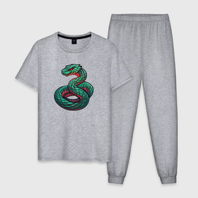 Мужская пижама хлопок с принтом Змея восходящего солнца в Екатеринбурге, 100% хлопок | брюки и футболка прямого кроя, без карманов, на брюках мягкая резинка на поясе и по низу штанин
 | 