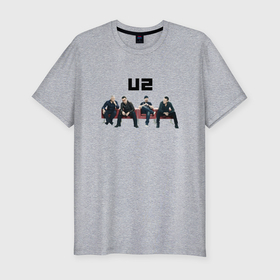 Мужская футболка хлопок Slim с принтом U2   A band , 92% хлопок, 8% лайкра | приталенный силуэт, круглый вырез ворота, длина до линии бедра, короткий рукав | Тематика изображения на принте: 