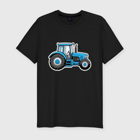 Мужская футболка хлопок Slim с принтом Синий трактор сбоку в Белгороде, 92% хлопок, 8% лайкра | приталенный силуэт, круглый вырез ворота, длина до линии бедра, короткий рукав | 