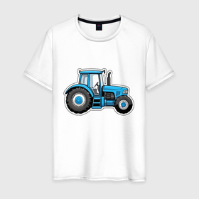 Мужская футболка хлопок с принтом Синий трактор сбоку в Белгороде, 100% хлопок | прямой крой, круглый вырез горловины, длина до линии бедер, слегка спущенное плечо. | 