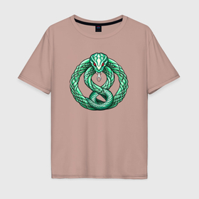 Мужская футболка хлопок Oversize с принтом Кельтская змея в Санкт-Петербурге, 100% хлопок | свободный крой, круглый ворот, “спинка” длиннее передней части | 