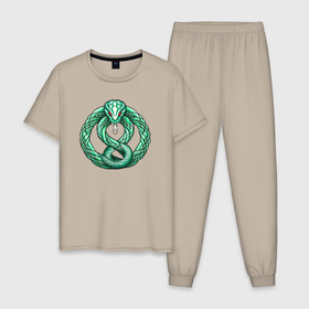 Мужская пижама хлопок с принтом Кельтская змея в Санкт-Петербурге, 100% хлопок | брюки и футболка прямого кроя, без карманов, на брюках мягкая резинка на поясе и по низу штанин
 | 