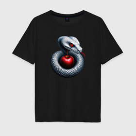 Мужская футболка хлопок Oversize с принтом Змей искуситель в Петрозаводске, 100% хлопок | свободный крой, круглый ворот, “спинка” длиннее передней части | 