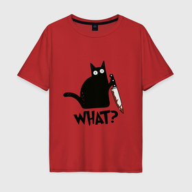 Мужская футболка хлопок Oversize с принтом Black cat   what в Кировске, 100% хлопок | свободный крой, круглый ворот, “спинка” длиннее передней части | 
