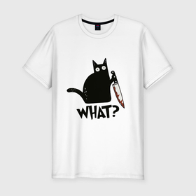 Мужская футболка хлопок Slim с принтом Black cat   what в Петрозаводске, 92% хлопок, 8% лайкра | приталенный силуэт, круглый вырез ворота, длина до линии бедра, короткий рукав | 