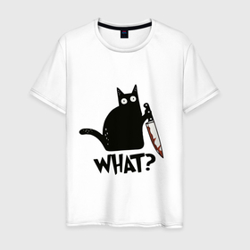 Мужская футболка хлопок с принтом Black cat   what в Санкт-Петербурге, 100% хлопок | прямой крой, круглый вырез горловины, длина до линии бедер, слегка спущенное плечо. | 