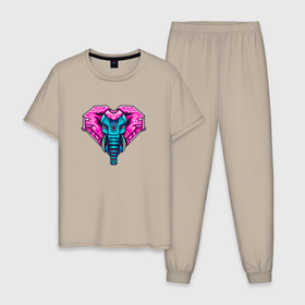 Мужская пижама хлопок с принтом Кибер слон , 100% хлопок | брюки и футболка прямого кроя, без карманов, на брюках мягкая резинка на поясе и по низу штанин
 | 