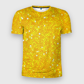 Мужская футболка 3D Slim с принтом Веселая мозаика желтая в Кировске, 100% полиэстер с улучшенными характеристиками | приталенный силуэт, круглая горловина, широкие плечи, сужается к линии бедра | Тематика изображения на принте: 