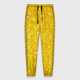 Мужские брюки 3D с принтом Веселая мозаика желтая в Кировске, 100% полиэстер | манжеты по низу, эластичный пояс регулируется шнурком, по бокам два кармана без застежек, внутренняя часть кармана из мелкой сетки | 