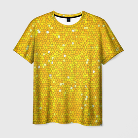 Мужская футболка 3D с принтом Веселая мозаика желтая в Петрозаводске, 100% полиэфир | прямой крой, круглый вырез горловины, длина до линии бедер | 