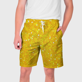 Мужские шорты 3D с принтом Веселая мозаика желтая в Кировске,  полиэстер 100% | прямой крой, два кармана без застежек по бокам. Мягкая трикотажная резинка на поясе, внутри которой широкие завязки. Длина чуть выше колен | 