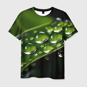 Мужская футболка 3D с принтом Роса на траве макро , 100% полиэфир | прямой крой, круглый вырез горловины, длина до линии бедер | 