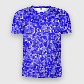Мужская футболка 3D Slim с принтом Сине голубая мозаика в Екатеринбурге, 100% полиэстер с улучшенными характеристиками | приталенный силуэт, круглая горловина, широкие плечи, сужается к линии бедра | 
