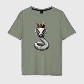 Мужская футболка хлопок Oversize с принтом Королевская белая кобра , 100% хлопок | свободный крой, круглый ворот, “спинка” длиннее передней части | 