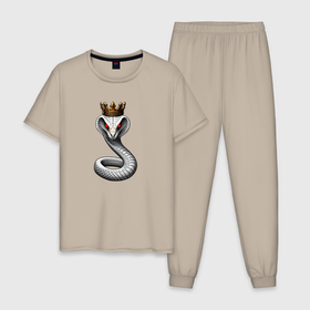 Мужская пижама хлопок с принтом Королевская белая кобра , 100% хлопок | брюки и футболка прямого кроя, без карманов, на брюках мягкая резинка на поясе и по низу штанин
 | 