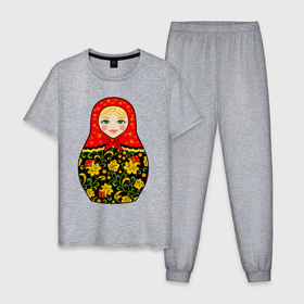 Мужская пижама хлопок с принтом Матрёшка в хохломской росписи в Новосибирске, 100% хлопок | брюки и футболка прямого кроя, без карманов, на брюках мягкая резинка на поясе и по низу штанин
 | 