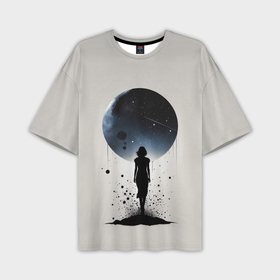 Мужская футболка oversize 3D с принтом Силуэт девушки на фоне космоса в Санкт-Петербурге,  |  | Тематика изображения на принте: 