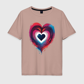 Мужская футболка хлопок Oversize с принтом Яркое сердце , 100% хлопок | свободный крой, круглый ворот, “спинка” длиннее передней части | 