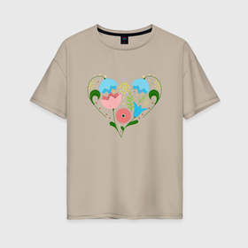 Женская футболка хлопок Oversize с принтом Цветочное сердце в Курске, 100% хлопок | свободный крой, круглый ворот, спущенный рукав, длина до линии бедер
 | 