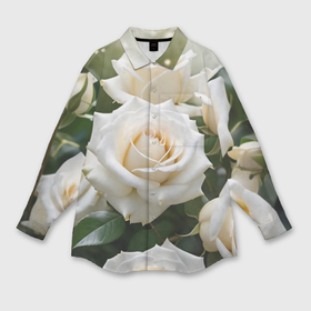 Мужская рубашка oversize 3D с принтом Белые чайные розы в Новосибирске,  |  | 