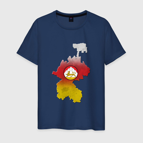 Мужская футболка хлопок с принтом Осетия и герб в Белгороде, 100% хлопок | прямой крой, круглый вырез горловины, длина до линии бедер, слегка спущенное плечо. | 