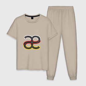Мужская пижама хлопок с принтом Буква осетинского алфавита с национальным триколором , 100% хлопок | брюки и футболка прямого кроя, без карманов, на брюках мягкая резинка на поясе и по низу штанин
 | 