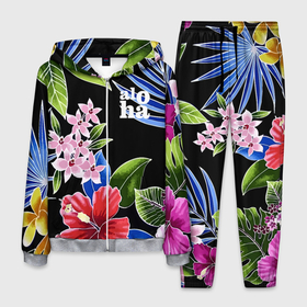 Мужской костюм 3D с принтом Tropical flowers   aloha в Екатеринбурге, 100% полиэстер | Манжеты и пояс оформлены тканевой резинкой, двухслойный капюшон со шнурком для регулировки, карманы спереди | 