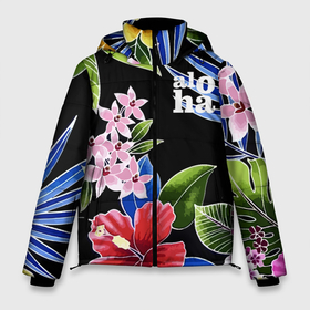 Мужская зимняя куртка 3D с принтом Tropical flowers   aloha в Екатеринбурге, верх — 100% полиэстер; подкладка — 100% полиэстер; утеплитель — 100% полиэстер | длина ниже бедра, свободный силуэт Оверсайз. Есть воротник-стойка, отстегивающийся капюшон и ветрозащитная планка. 

Боковые карманы с листочкой на кнопках и внутренний карман на молнии. | 