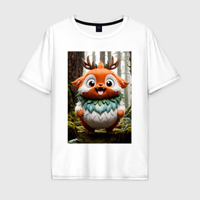 Мужская футболка хлопок Oversize с принтом Милый лесной дух олень в Белгороде, 100% хлопок | свободный крой, круглый ворот, “спинка” длиннее передней части | Тематика изображения на принте: 