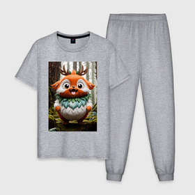 Мужская пижама хлопок с принтом Милый лесной дух олень в Кировске, 100% хлопок | брюки и футболка прямого кроя, без карманов, на брюках мягкая резинка на поясе и по низу штанин
 | 