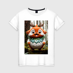 Женская футболка хлопок с принтом Милый лесной дух олень в Курске, 100% хлопок | прямой крой, круглый вырез горловины, длина до линии бедер, слегка спущенное плечо | 