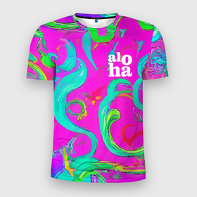 Мужская футболка 3D Slim с принтом Abstract floral pattern   aloha в Новосибирске, 100% полиэстер с улучшенными характеристиками | приталенный силуэт, круглая горловина, широкие плечи, сужается к линии бедра | Тематика изображения на принте: 