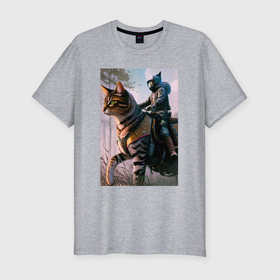 Мужская футболка хлопок Slim с принтом The rider on the cat   cyberpunk в Санкт-Петербурге, 92% хлопок, 8% лайкра | приталенный силуэт, круглый вырез ворота, длина до линии бедра, короткий рукав | Тематика изображения на принте: 