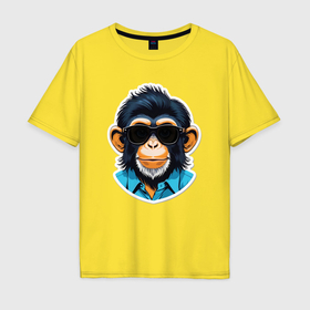 Мужская футболка хлопок Oversize с принтом Портрет обезьяны в темных очках в Екатеринбурге, 100% хлопок | свободный крой, круглый ворот, “спинка” длиннее передней части | 