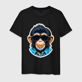 Мужская футболка хлопок с принтом Портрет обезьяны в темных очках в Екатеринбурге, 100% хлопок | прямой крой, круглый вырез горловины, длина до линии бедер, слегка спущенное плечо. | 