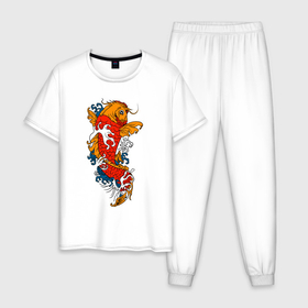Мужская пижама хлопок с принтом Карп кои в японском стиле в Екатеринбурге, 100% хлопок | брюки и футболка прямого кроя, без карманов, на брюках мягкая резинка на поясе и по низу штанин
 | 