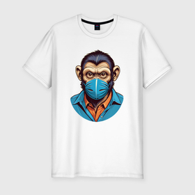 Мужская футболка хлопок Slim с принтом Портрет обезьяны в маске в Екатеринбурге, 92% хлопок, 8% лайкра | приталенный силуэт, круглый вырез ворота, длина до линии бедра, короткий рукав | 