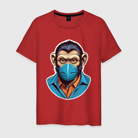 Мужская футболка хлопок с принтом Портрет обезьяны в маске в Екатеринбурге, 100% хлопок | прямой крой, круглый вырез горловины, длина до линии бедер, слегка спущенное плечо. | 