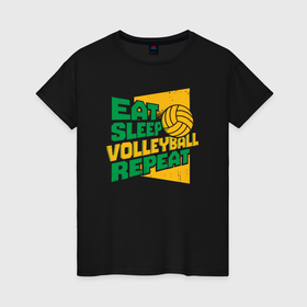 Женская футболка хлопок с принтом День волейбола в Курске, 100% хлопок | прямой крой, круглый вырез горловины, длина до линии бедер, слегка спущенное плечо | 