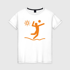 Женская футболка хлопок с принтом Солнечный волейбол в Екатеринбурге, 100% хлопок | прямой крой, круглый вырез горловины, длина до линии бедер, слегка спущенное плечо | 