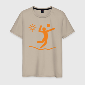 Мужская футболка хлопок с принтом Солнечный волейбол в Кировске, 100% хлопок | прямой крой, круглый вырез горловины, длина до линии бедер, слегка спущенное плечо. | Тематика изображения на принте: 