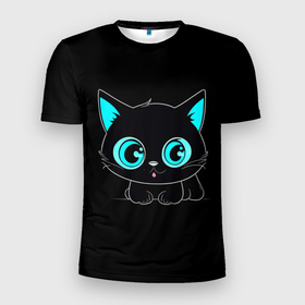 Мужская футболка 3D Slim с принтом Чёрный котя , 100% полиэстер с улучшенными характеристиками | приталенный силуэт, круглая горловина, широкие плечи, сужается к линии бедра | Тематика изображения на принте: 