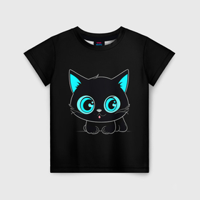 Детская футболка 3D с принтом Чёрный котя в Кировске, 100% гипоаллергенный полиэфир | прямой крой, круглый вырез горловины, длина до линии бедер, чуть спущенное плечо, ткань немного тянется | 