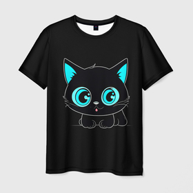 Мужская футболка 3D с принтом Чёрный котя в Белгороде, 100% полиэфир | прямой крой, круглый вырез горловины, длина до линии бедер | 