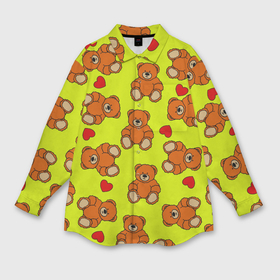 Мужская рубашка oversize 3D с принтом Плюшевые мишки и сердца на желтом фоне ,  |  | 