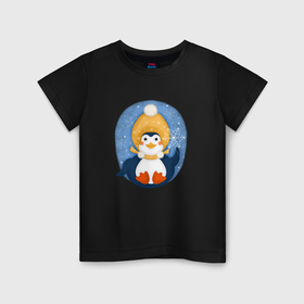Детская футболка хлопок с принтом Пингвин со снежинкой в Курске, 100% хлопок | круглый вырез горловины, полуприлегающий силуэт, длина до линии бедер | 