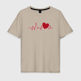 Мужская футболка хлопок Oversize с принтом Сердце и электрокардиограмма: символ здоровья и любви в Санкт-Петербурге, 100% хлопок | свободный крой, круглый ворот, “спинка” длиннее передней части | 