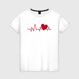 Женская футболка хлопок с принтом Сердце и электрокардиограмма: символ здоровья и любви в Екатеринбурге, 100% хлопок | прямой крой, круглый вырез горловины, длина до линии бедер, слегка спущенное плечо | 