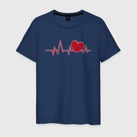 Мужская футболка хлопок с принтом Сердце и электрокардиограмма: символ здоровья и любви , 100% хлопок | прямой крой, круглый вырез горловины, длина до линии бедер, слегка спущенное плечо. | Тематика изображения на принте: 